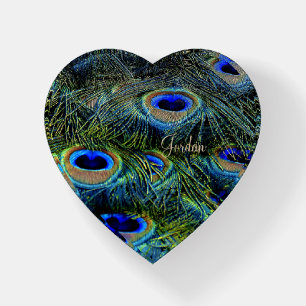 Pretty Gold Personalized Colorful Peacock Feathers Paperweight