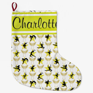 PRETTY GOLD PERSONALIZED DANCER CHRISTMAS STOCKING