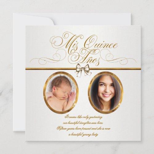 Pretty Gold Photo Quinceanera Invitations