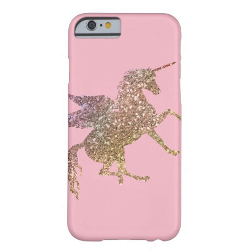 Pretty Gold Pink Glitter Sparkle Flying Unicorn Barely There iPhone 6 Case