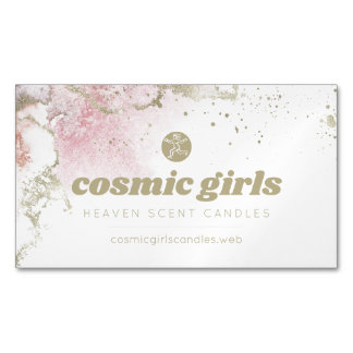 Pretty Gold & Pink Watercolor Business Card Magnet