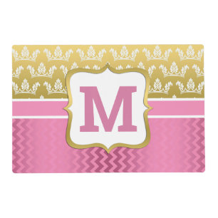 Pretty Gold Princess Crowns and Pink Chevron Placemat