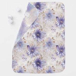 Pretty Gold Purple Pearl White Flowers Baby Blanket