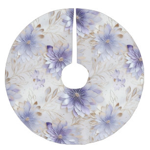 Pretty Gold Purple Pearl White Flowers Brushed Polyester Tree Skirt
