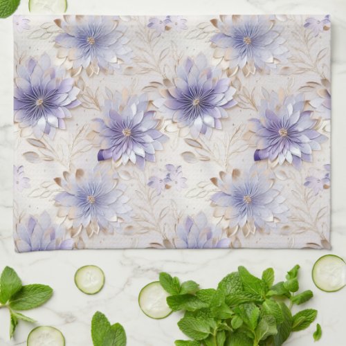 Pretty Gold Purple Pearl White Flowers Kitchen Towel