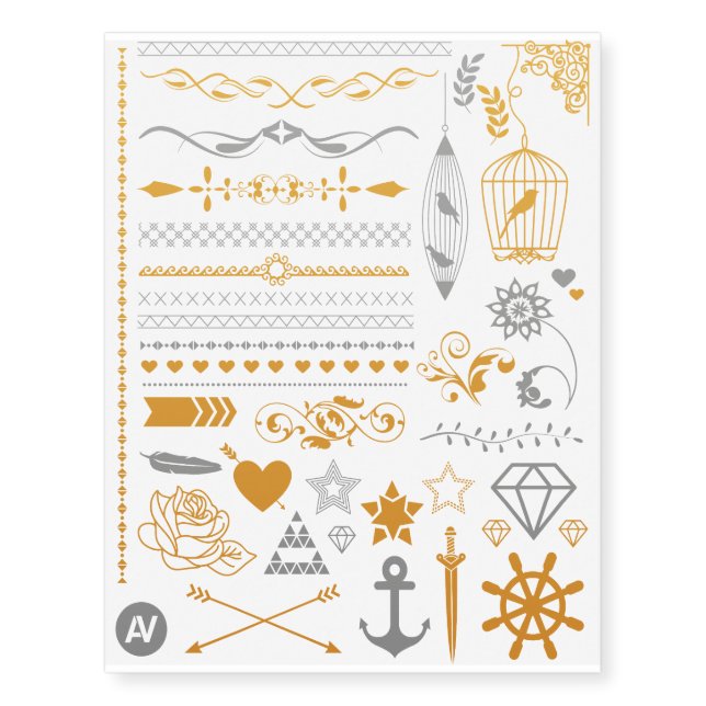 Pretty Gold Silver Collection Temporary Tattoos (Front)