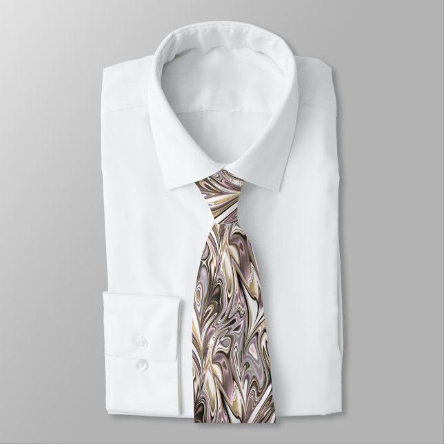 Pretty Gold Silver Pink Marbled Swirls Pattern Neck Tie (Tied)