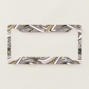 Pretty Gold Silver Pink Swirls Waves Art Pattern License Plate Frame