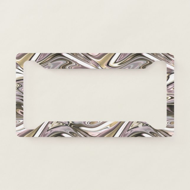Pretty Gold Silver Pink Swirls Waves Art Pattern License Plate Frame (Front)