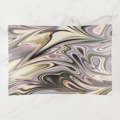 Pretty Gold Silver Pink Swirls Waves Art Pattern Trinket Tray