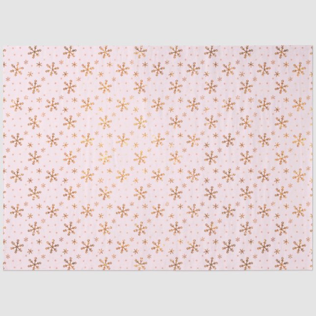 Pretty Gold Snowflakes Pink Christmas Tissue Paper (Front)