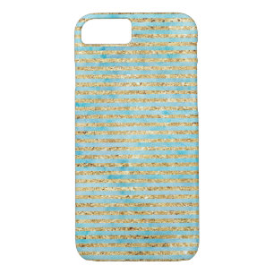 Pretty Gold Sparkle Aqua Watercolor Stripes iPhone 8/7 Case