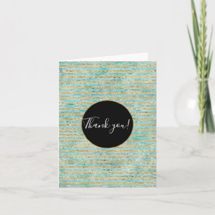 Pretty Gold Sparkle Aqua Watercolor Stripes Thank You Card