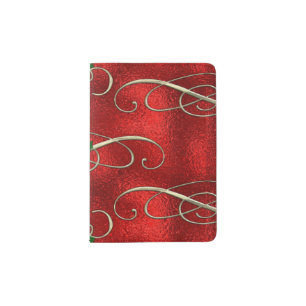 Pretty Gold Swirls With Holly & Berries Passport Holder