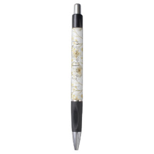 Pretty Gold White Flowers Pen