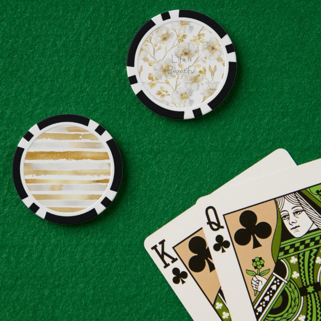 Pretty Gold White Flowers  Poker Chips (Poker Table (Double))