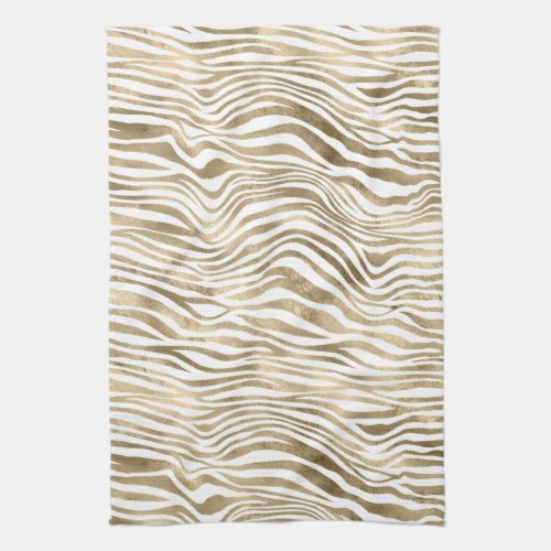 Pretty Gold White Zebra Print        Kitchen Towel