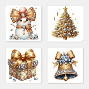 PRETTY GOLD WINTER HOLIDAY CHRISTMAS THEME COASTER SET