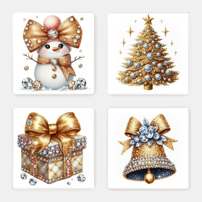 PRETTY GOLD WINTER HOLIDAY CHRISTMAS THEME COASTER SET (Set)