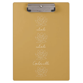 Pretty Gold Yellow & White Lotus Flower Yoga Clipboard