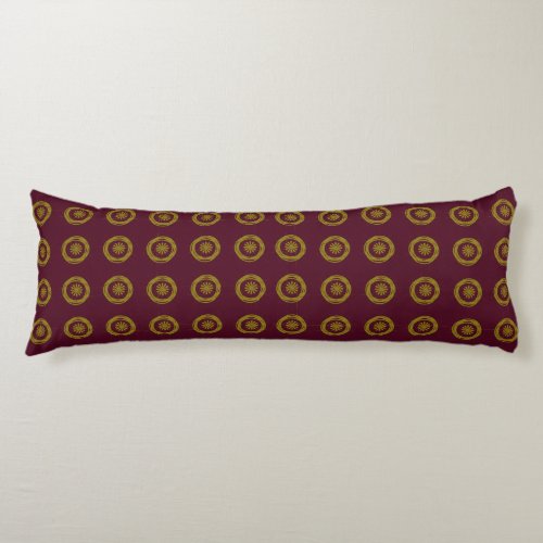 Pretty golden floral decorative circles on garnet body pillow