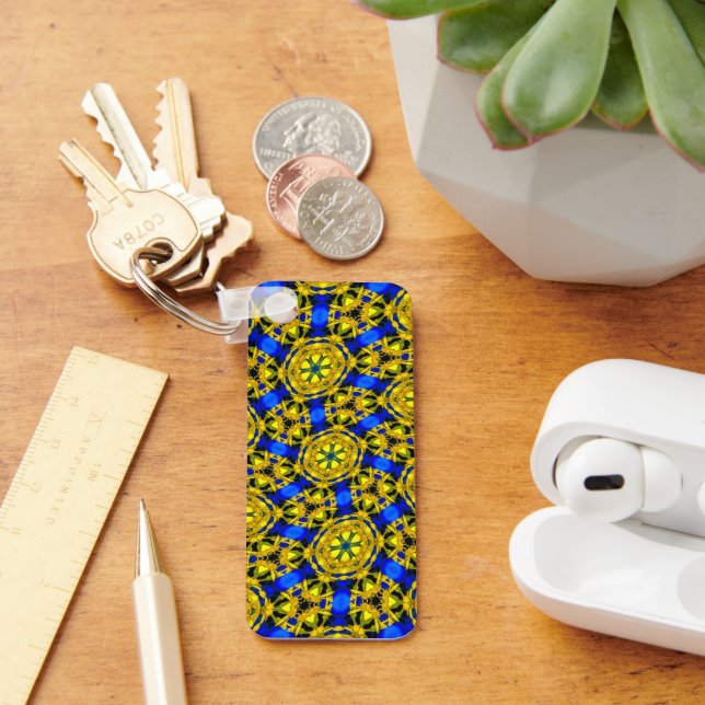Pretty Golden Flowers Pattern Keychain (Desk)