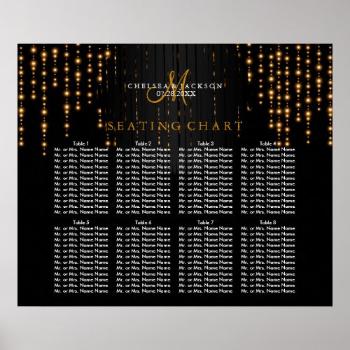 Pretty Golden Star Lights on Black _ Seating Chart
