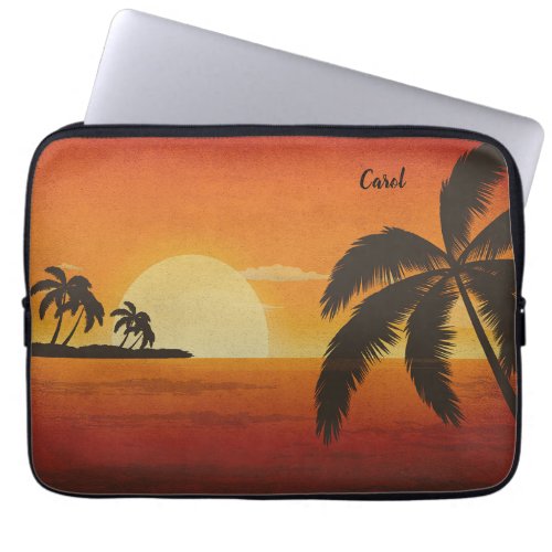 Pretty Golden Sunset on the Beach  Laptop Sleeve