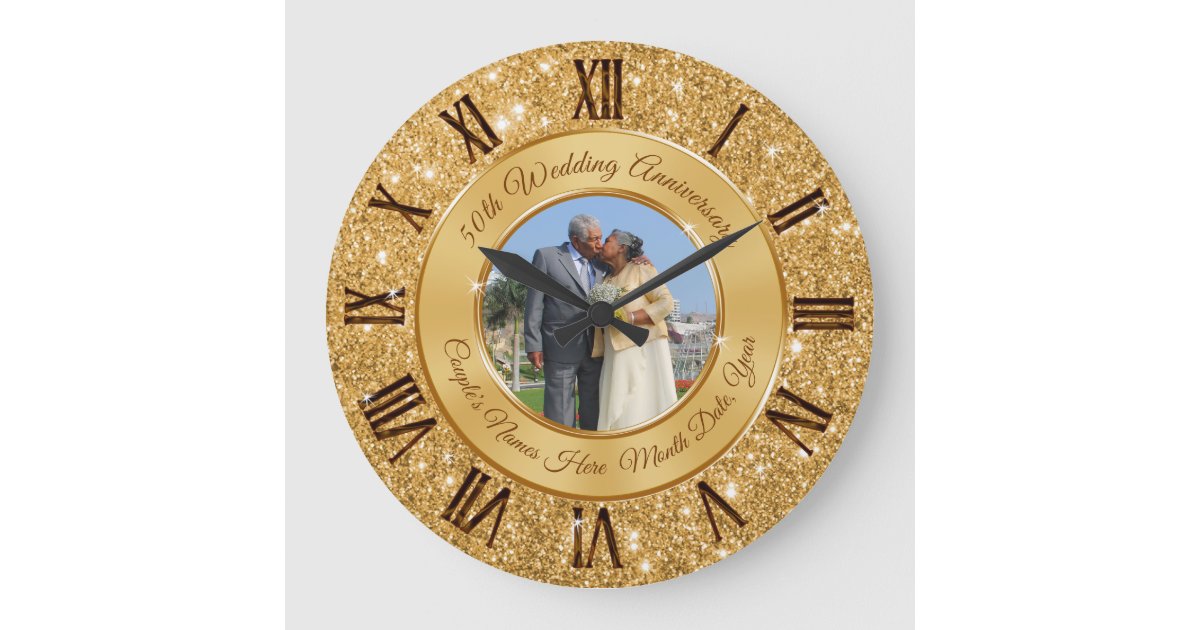 Pretty Golden Wedding Anniversary Gift Ideas Large Clock Zazzle