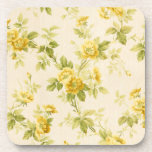 Pretty Golden Yellow Farmhouse Floral Beverage Coaster<br><div class="desc">Pretty farmhouse-style rustic seamless floral pattern featuring golden yellow blooms and buds on subtle ecru and white background.</div>