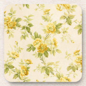 Pretty Golden Yellow Farmhouse Floral Beverage Coaster