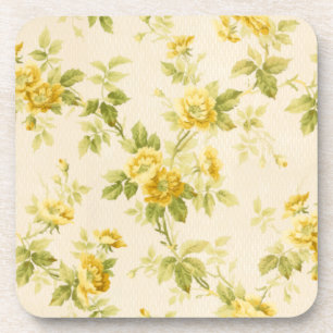 Pretty Golden Yellow Farmhouse Floral Beverage Coaster