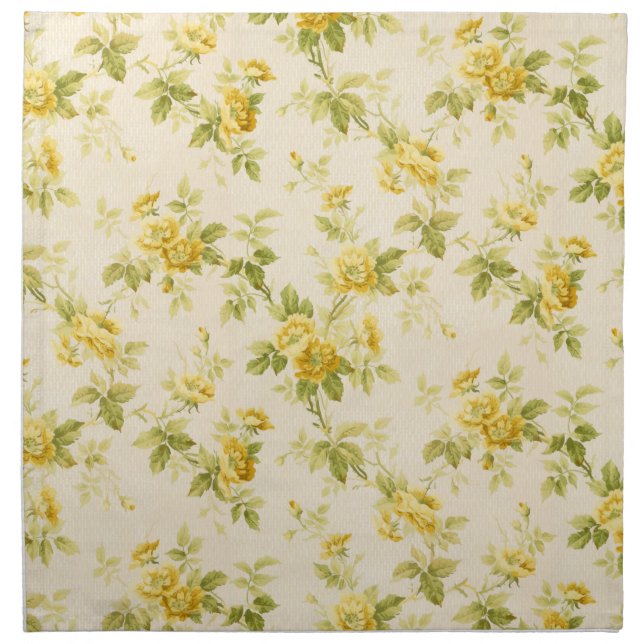 Pretty Golden Yellow Farmhouse Floral Cloth Napkin (Front)