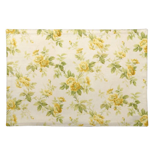 Pretty Golden Yellow Farmhouse Floral Cloth Placemat (Front)