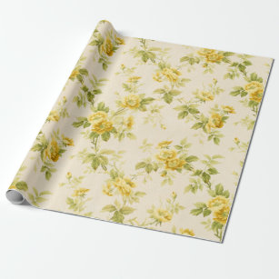 Pretty Golden Yellow Farmhouse Floral Wrapping Paper
