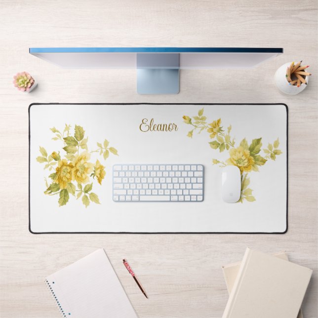 Pretty Golden Yellow Roses w/Name Desk Mat (Office 1)