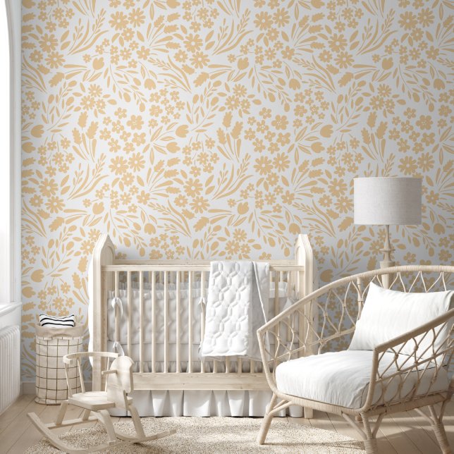 Pretty Golden Yellow Wildflowers Nursery Kids Room Wallpaper (Kids)
