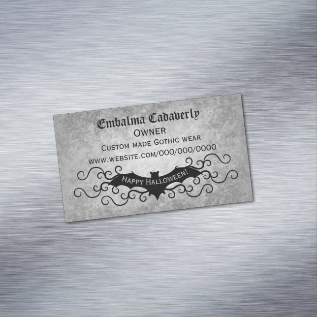 Pretty Gothic bat on grungy gray novelty Business Card Magnet (In Situ)