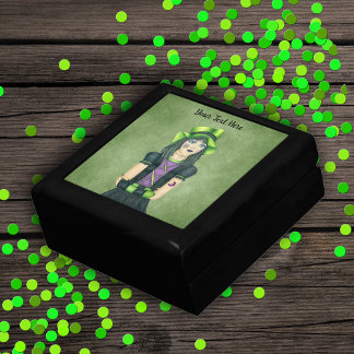 Pretty Gothic Girl Green Hat Eyes Tattoos Green Gift Box