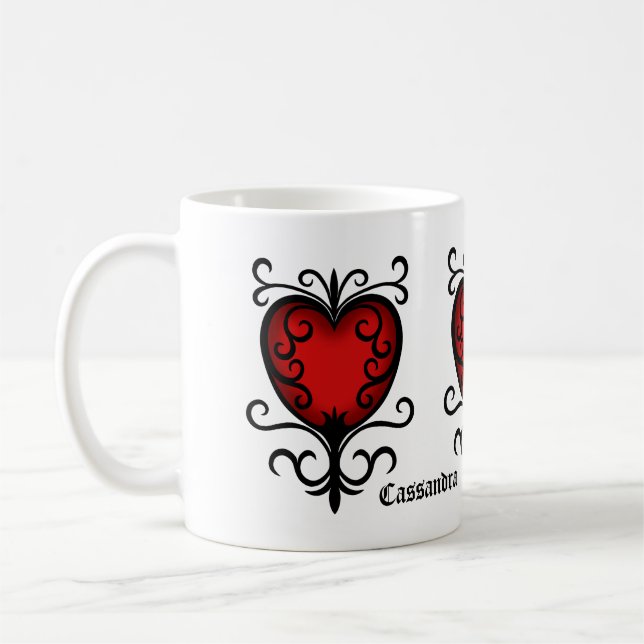 Pretty gothic red heart add your name coffee mug (Left)