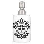 Pretty gothic skull and damask day of the dead soap dispenser & toothbrush holder (Front)
