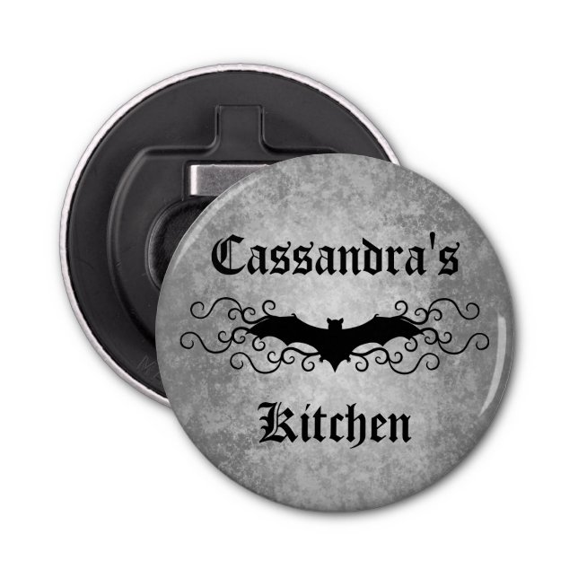 Pretty Gothic vampire bat with your name Bottle Opener (Front)