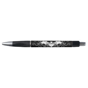 Pretty Gothic white bat and swirls on black Pen