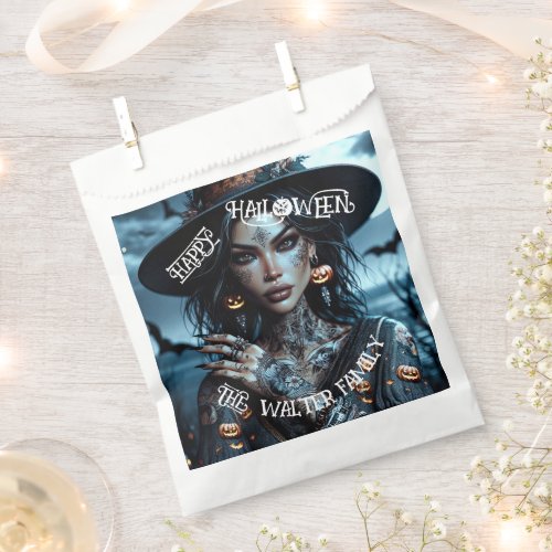 Pretty Gothic Witch with Tattoos Halloween Party Favor Bag