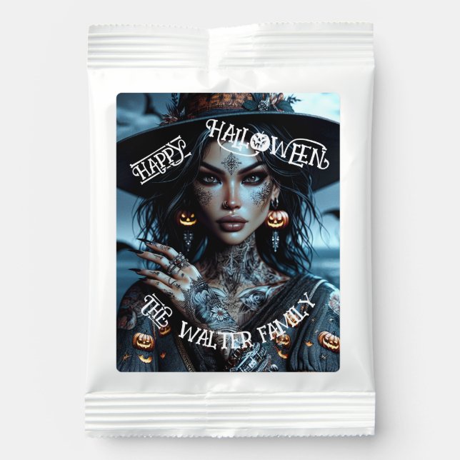 Pretty Gothic Witch with Tattoos Halloween Party Margarita Drink Mix (Front)