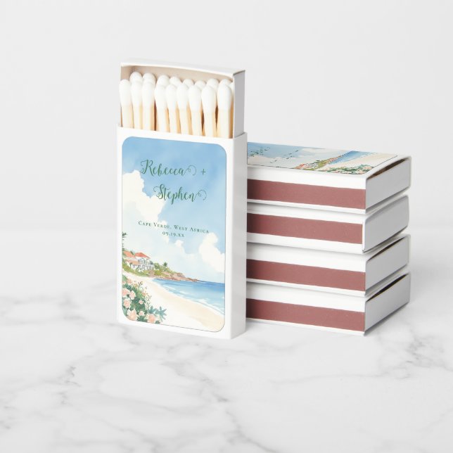 Pretty Gouache Pastel | Cape Verde Wedding Matchboxes (Stacked)