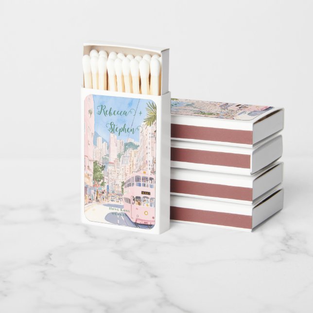 Pretty Gouache Pastel | Hong Kong Wedding Matchboxes (Stacked)