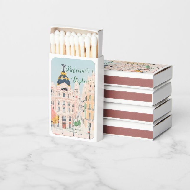 Pretty Gouache Pastel | Madrid Spain Wedding Matchboxes (Stacked)