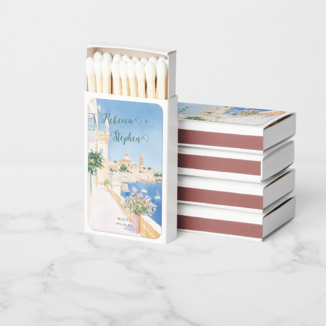 Pretty Gouache Pastel | Malta Wedding Matchboxes (Stacked)