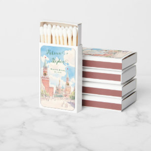 Pretty Gouache Pastel Moscow Russia Wedding Matchboxes